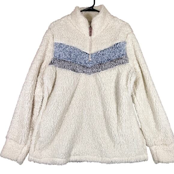 Weatherproof Original Womens Sweater Cream Pullover Sherpa Fleece 1/4 Zip XL - Picture 1 of 13